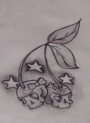 Stars And Cherry Skull Tattoos Design
