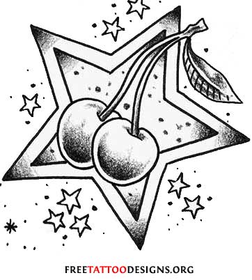 Stars And Cherry Tattoo Design