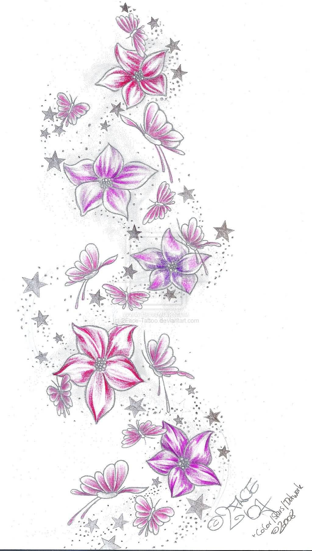 Stars And Lily Tattoo Design Sample