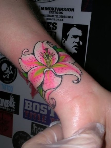 Stragazer Lily Tattoo On Left Wrist