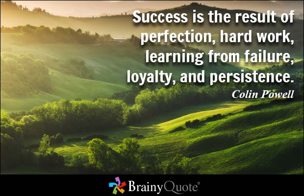 Success is the result of perfection, hard work, learning from failure, loyalty, and persistence. Colin Powell