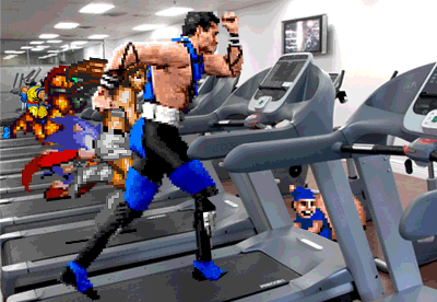 Superheroes On Treadmill Funny Gif