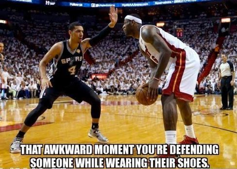 That Awkward Moment You're Defending Someone While Wearing Their Shoes Funny Basketball Meme Picture