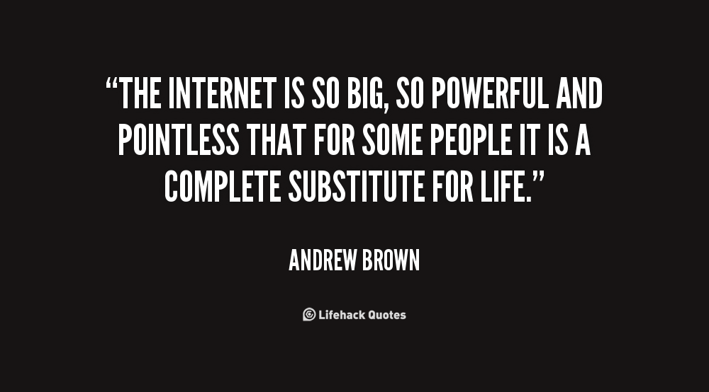 The Internet is so big, so powerful and pointless that for some people it is a complete substitute for life. Andrew Brown