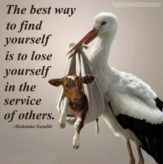 The best way to find yourself is to lose yourself in the service of others. Mahatma Gandhi