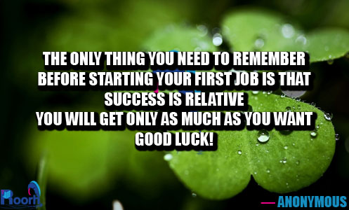 The only thing you need to remember before starting your first job is that Success Is Relative – you will get only as much as you want. Good luck