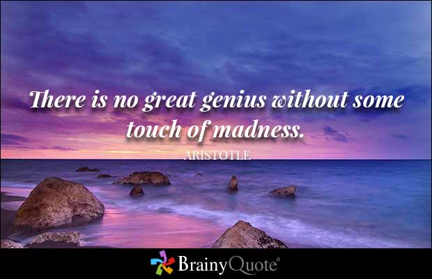 There is no great genius without some touch of madness. Aristotle