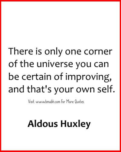 There is only one corner of the universe you can be certain of improving, and that’s your own self. Aldous Huxley