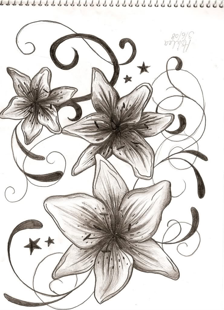 Three Lily Flowers Tattoos Design