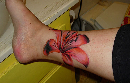 Tiger Lily Tattoo On Leg For Girls