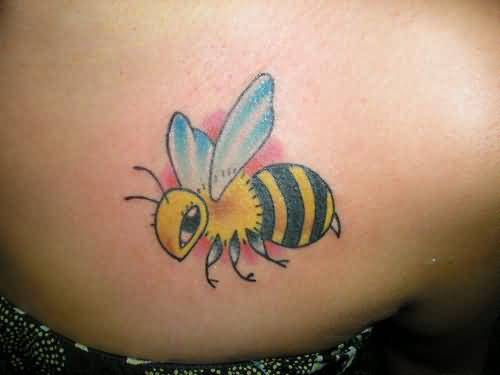 Traditional Bumblebee Tattoo Design For Girl Back Shoulder