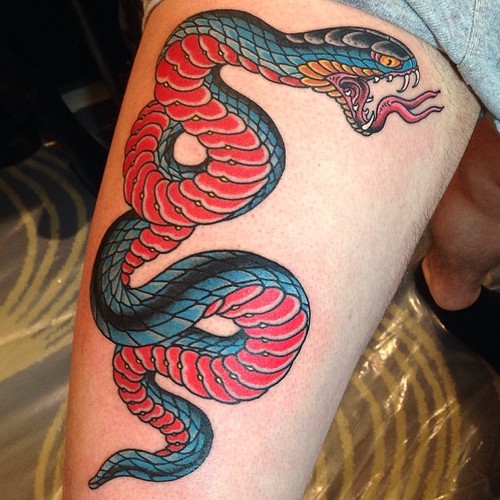 Traditional Cobra Snake Tattoo Design For Leg