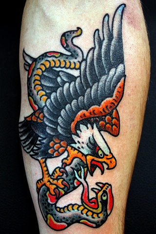 Traditional Eagle With Snake Tattoo Design For Sleeve