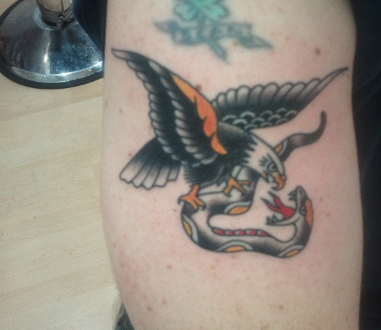 Traditional Eagle With Snake Tattoo On Right Half Sleeve By Cfgsteak