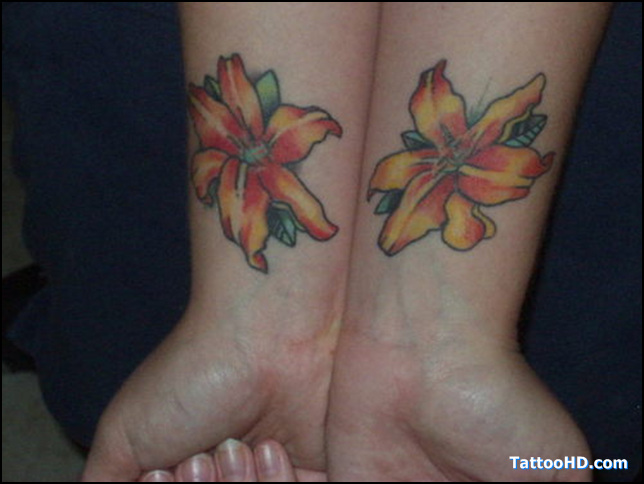 Traditional Lily Flowers Tattoo On Both Wrist