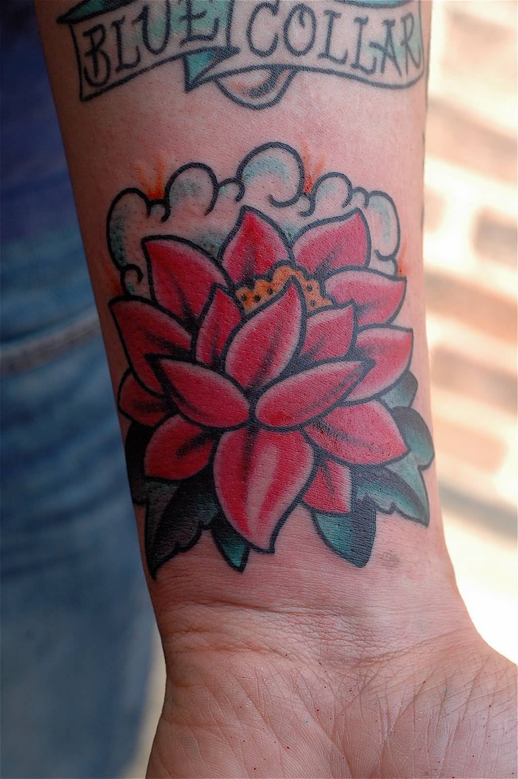 Traditional Lotus Flower Tattoo On Wrist