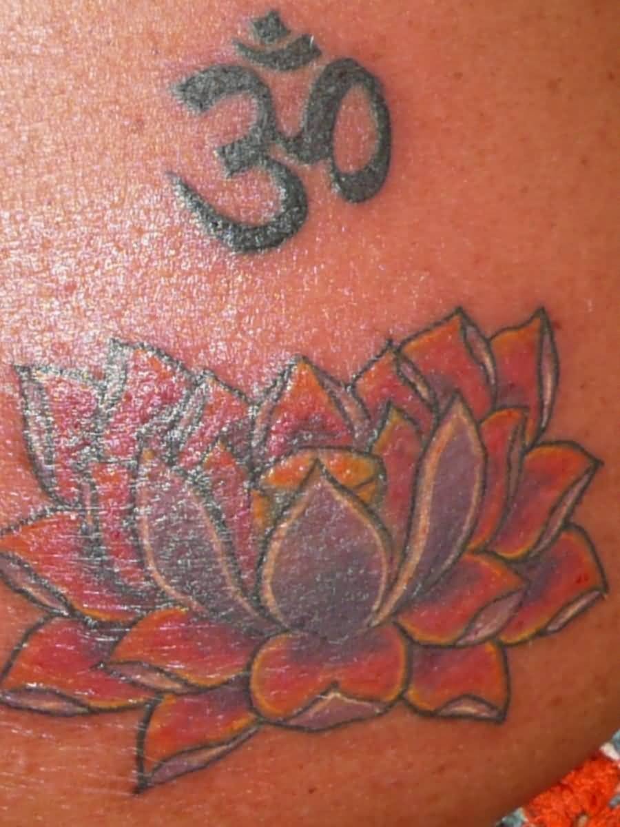 Traditional Lotus Flower With Om Tattoo Design By Hannaroxymolly
