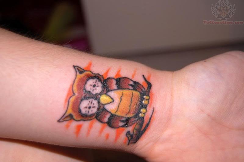 Traditional Owl Tattoo On Left Wrist