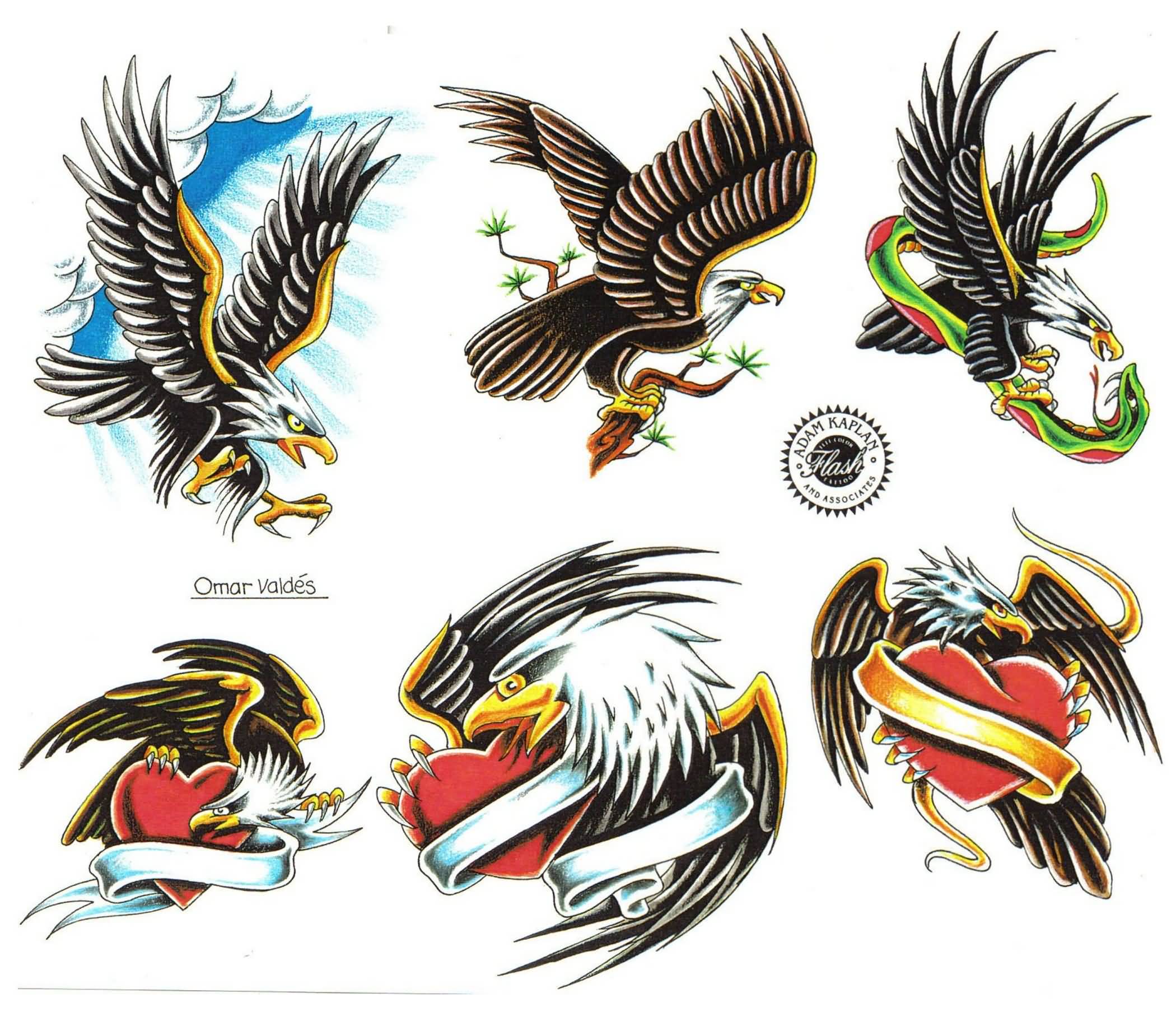 Traditional Six Flying Eagles Tattoo Design