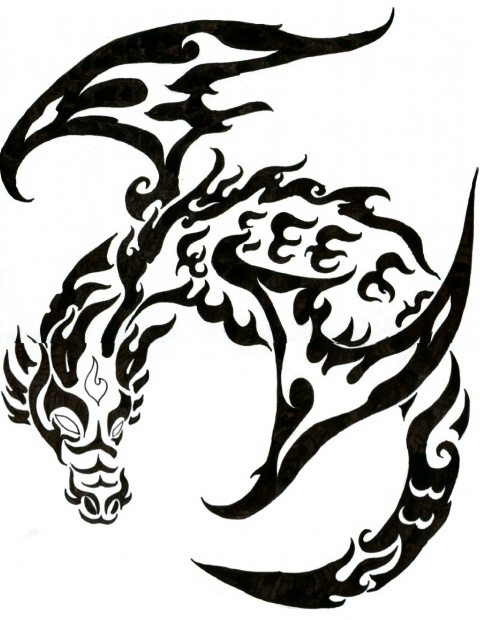 Tribal Black Dragon Tattoo Design Idea