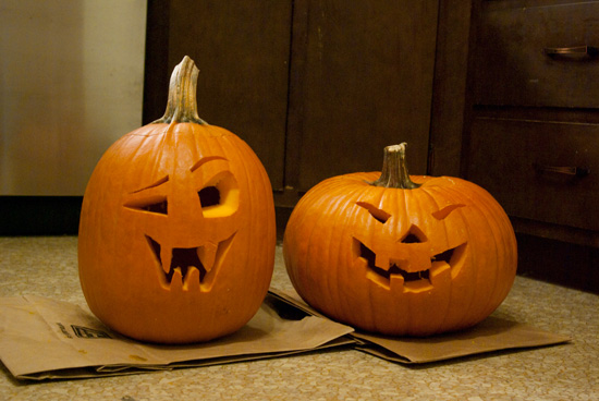 Two Cute Funny Faces Pumpkins Picture