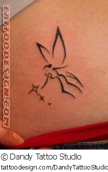 Unique Black Outline Fairy With Stars Tattoo Design