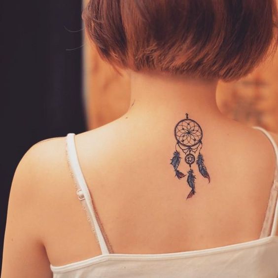 Upper Back Dreamcatcher Tattoo For Girls