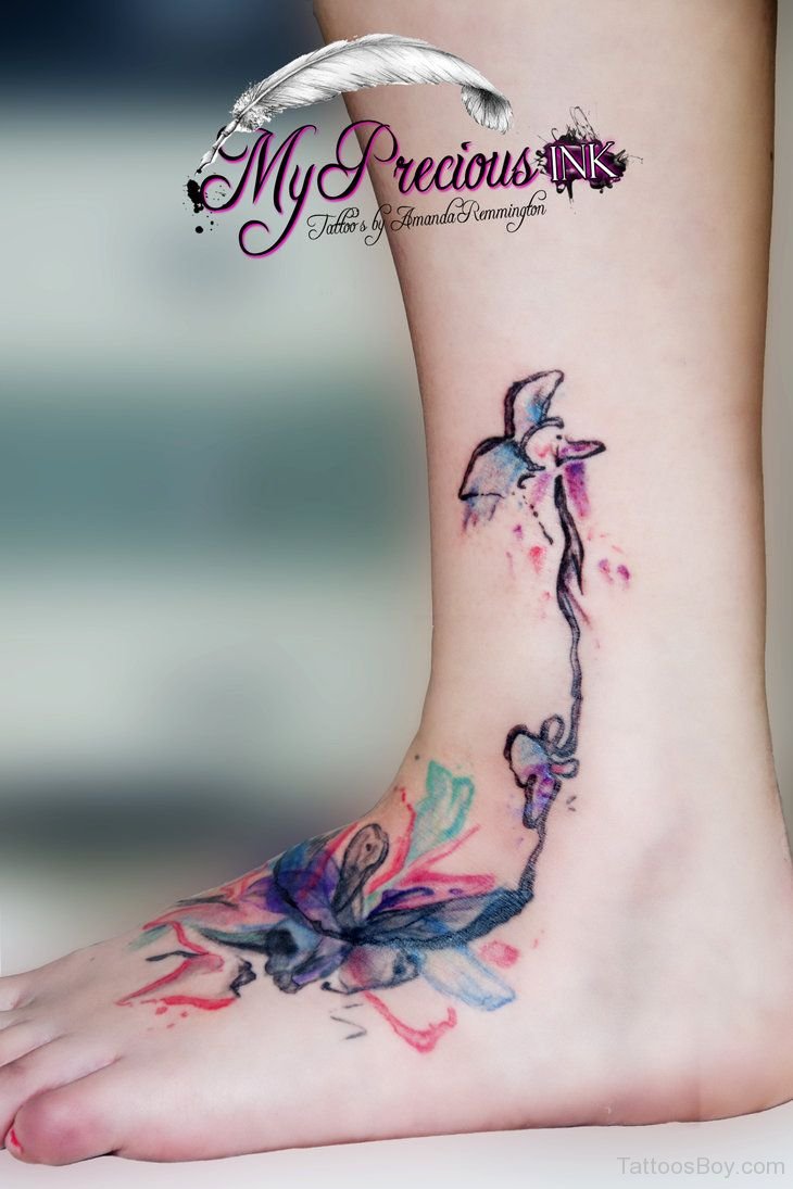 Watercolor Lily Flowers Tattoos On Ankle
