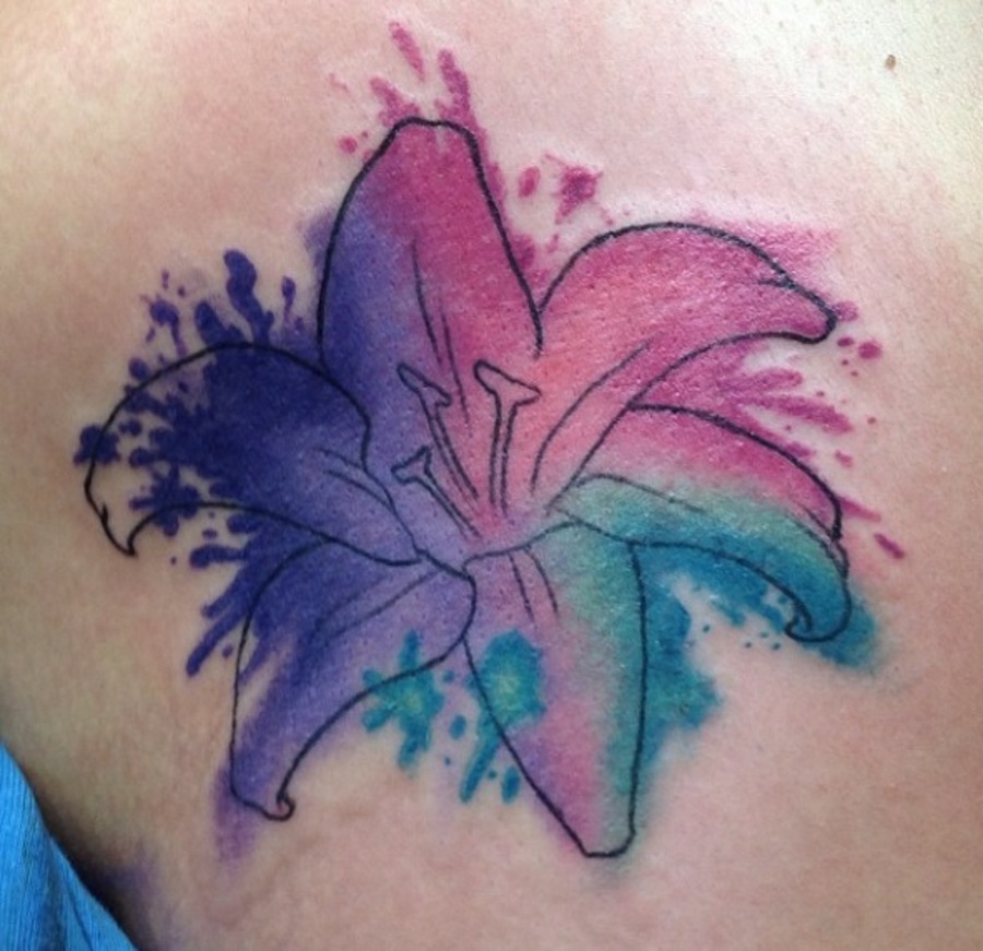 Watercolor Lily Tattoo Idea For Girls