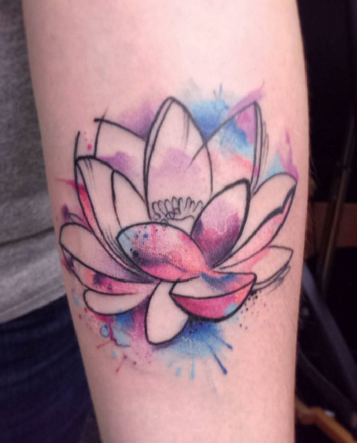 Watercolor Lotus Flower Tattoo Design For Sleeve
