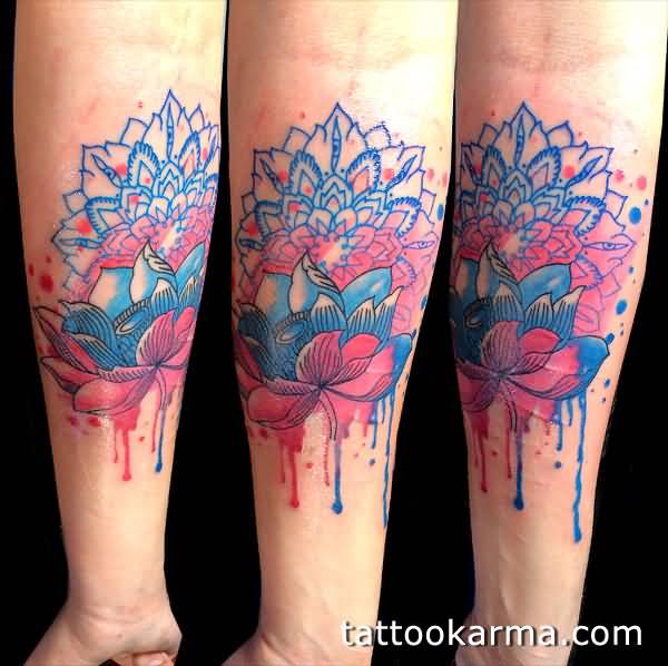 Watercolor Lotus Flower Tattoo On Arm