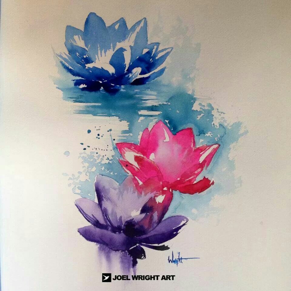 Watercolor Lotus Flowers Tattoo Design