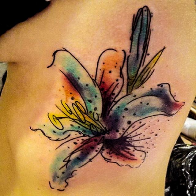 Watercolor Stargazer Lily Tattoo