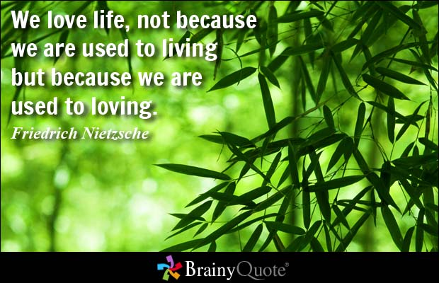 We love life, not because we are used to living but because we are used to loving. Friedrich Nietzsche