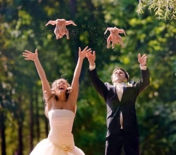Wedding Couple Throw Chicken Funny Photo Shoot