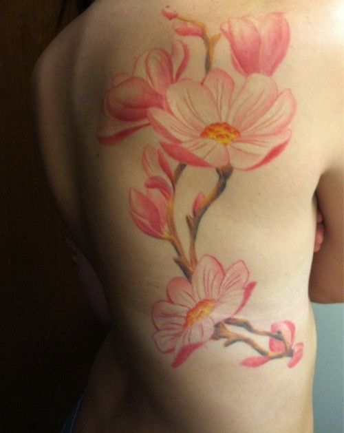 White And Pink Color Watercolor Lily Tattoos On Back