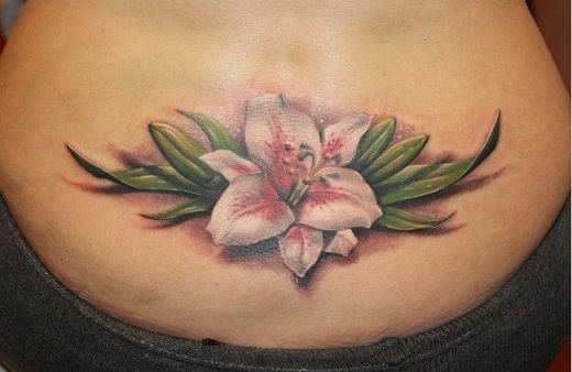 White Lily Tattoo On Lower Back