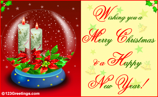Wishing You A Merry Christmas You A Happy New Year Glitter Ecard