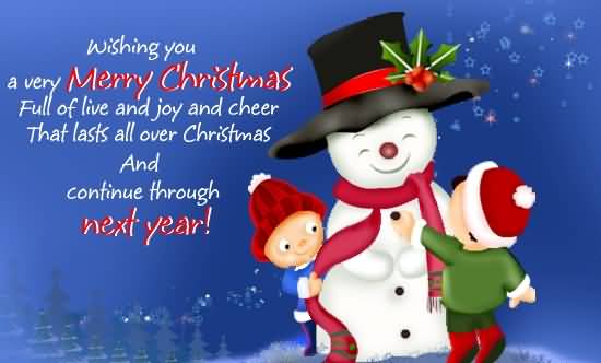 Wishing You A Very Merry Christmas Snowman And Kids Picture
