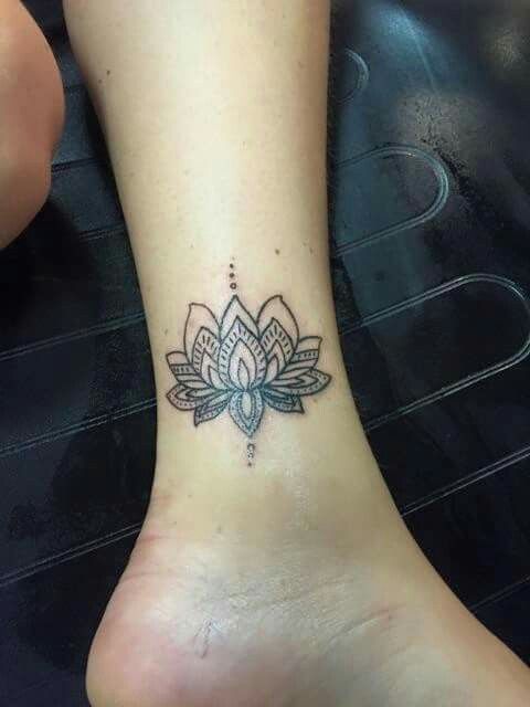 Wonderful Black Mandala Flower Tattoo On Left Ankle