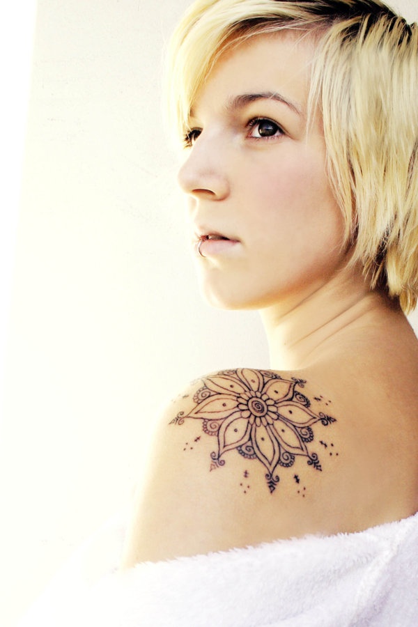 Wonderful Black Outline Lotus Tattoo On Left Shoulder