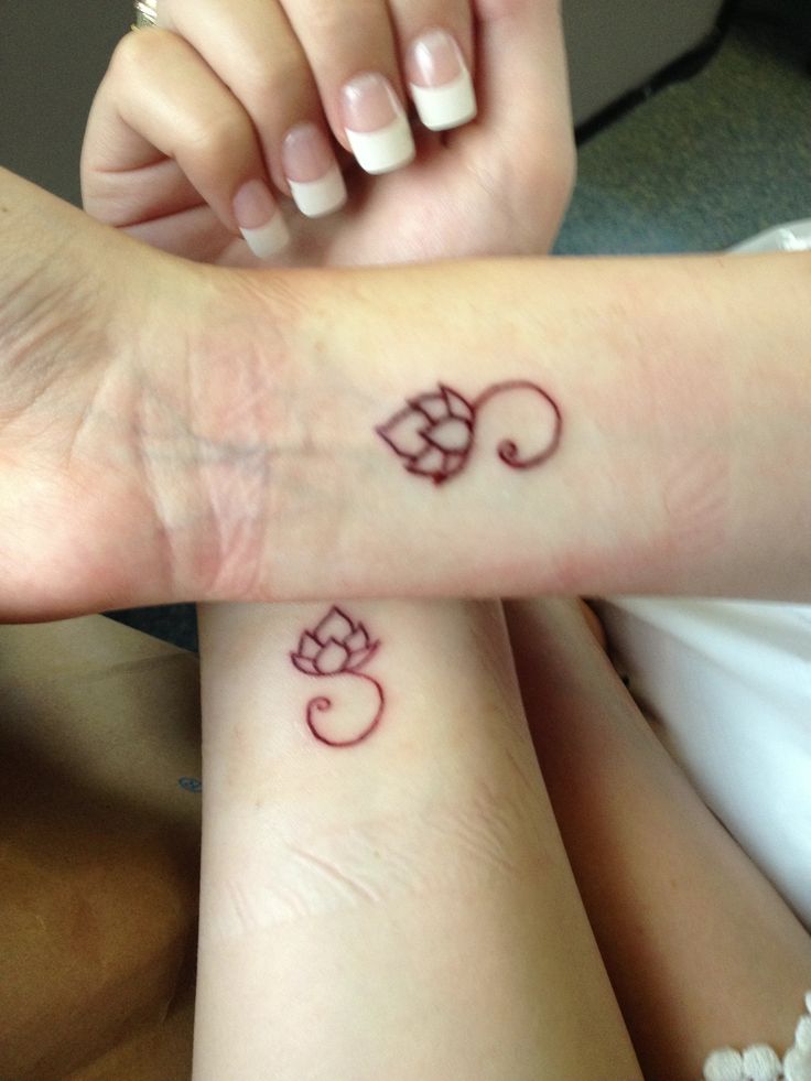 Wonderful Black Outline Lotus Flower Tattoo On Couple Wrist