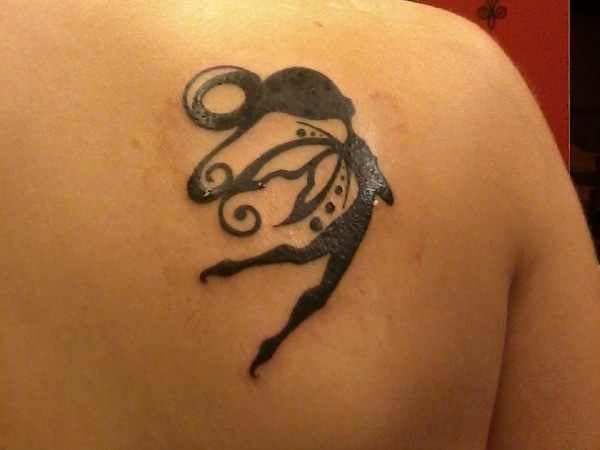 Wonderful Black Small Fairy Tattoo On Right Back Shoulder