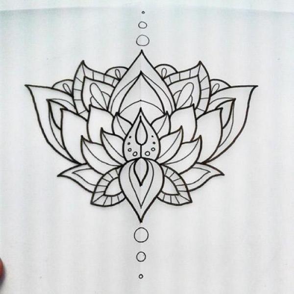 Wonderful Black Tribal Lotus Tattoo Stencil
