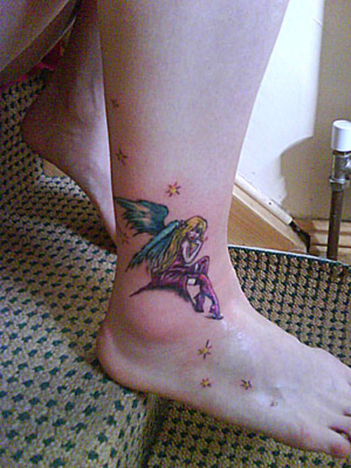 Wonderful Colorful Fairy Tattoo On Right Ankle