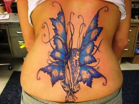 Wonderful Fairy Tattoo On Girl Lower Back