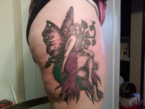 Wonderful Fairy Tattoo On Women Right Upper Leg