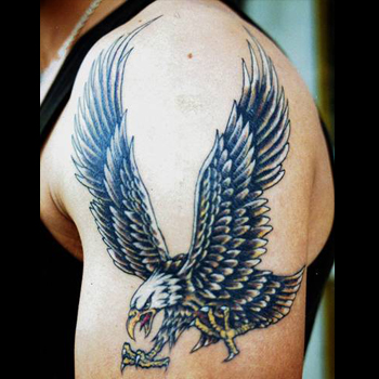 Wonderful Flying Eagle Tattoo On Left Shoulder