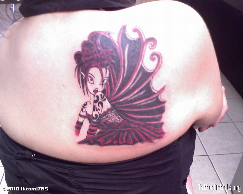 Wonderful Gothic Fairy Tattoo On Right Back Shoulder