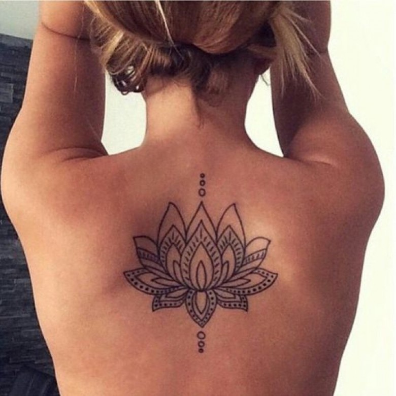 Wonderful Henna Lotus Tattoo On Girl Upper Back